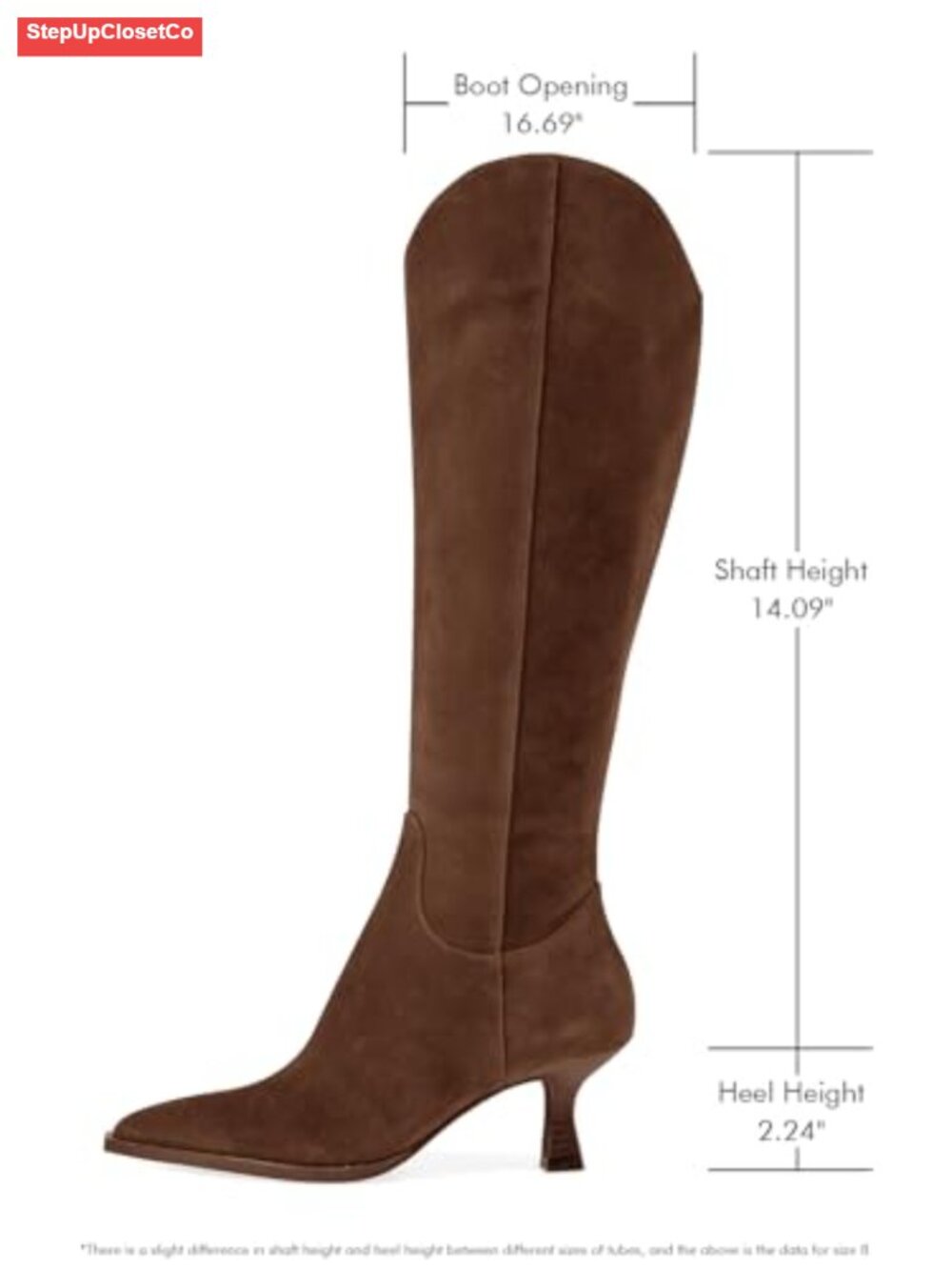 Wide Calf Knee High Boots Kitten Heel Pointed Toe Tall Boots Side Zipper - Picture 3 of 6